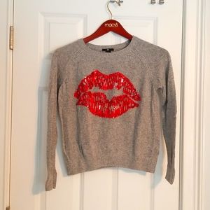 H&M Sequin Lips Sweater, Size XS, Gray, Red Sequin